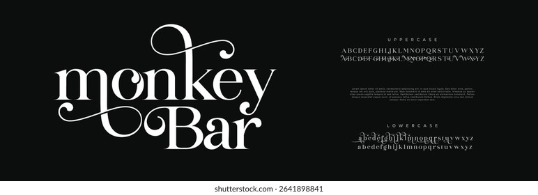Elegant Font Uppercase Lowercase and Number. Classic Lettering Minimal Fashion Designs. Typography modern serif fonts regular decorative vintage concept. vector illustration
