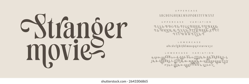 Elegant Font Uppercase Lowercase And Number. Minimal modern urban fonts for logo, brand etc. Typography typeface uppercase lowercase and number. vector illustration | Stranger movie variation
