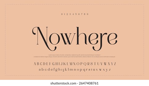 Fonte Elegante Número Minúsculo Maiúsculo E E Comercial. Clássico Lettering minimal Fashion Designs. Tipografia modernas fontes serif conceito vintage decorativo regular. ilustração vetorial
