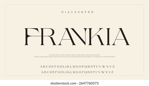  Fonte Elegante Número Minúsculo Maiúsculo E E Comercial. Clássico Lettering minimal Fashion Designs. Tipografia modernas fontes serif conceito vintage decorativo regular. ilustração vetorial
