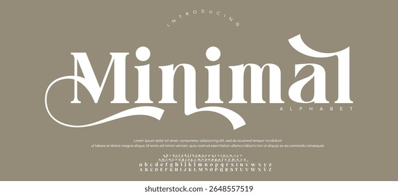 Letra elegante maiúscula minúscula e número. Clássico Lettering minimal Fashion Designs. Tipografia modernas fontes serif conceito vintage decorativo regular. ilustração vetorial