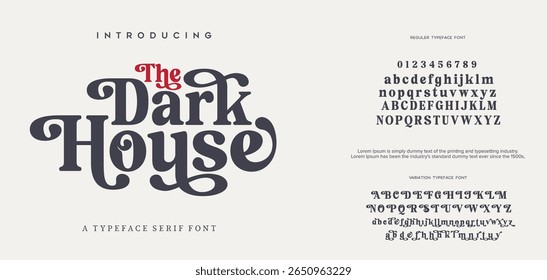 Letra elegante maiúscula minúscula e número. Clássico Lettering minimal Fashion Designs. Tipografia modernas fontes serif conceito vintage decorativo regular. ilustração vetorial