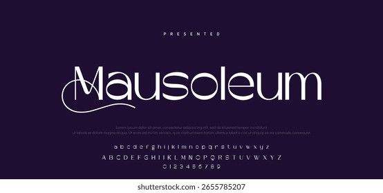 Letra elegante maiúscula minúscula e número. Clássico Lettering minimal Fashion Designs. Tipografia modernas fontes serif conceito vintage decorativo regular. ilustração vetorial