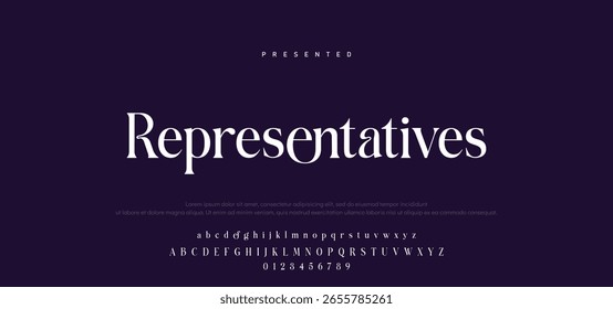 Letra elegante maiúscula minúscula e número. Clássico Lettering minimal Fashion Designs. Tipografia modernas fontes serif conceito vintage decorativo regular. ilustração vetorial