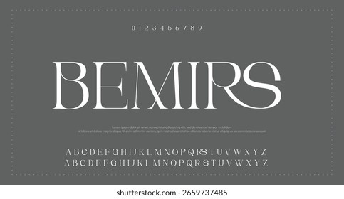 Fonte elegante maiúscula minúscula e número. fonte casamento, Classic Lettering minimal Fashion Designs. Tipografia modernas fontes serif conceito vintage decorativo regular. ilustração vetorial