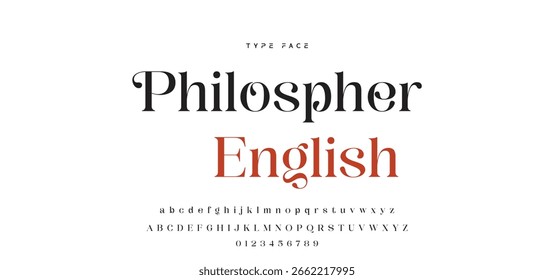 Elegant Font Uppercase Lowercase Number And Ampersand. Classic Lettering Minimal Fashion Designs. Typography modern serif fonts regular decorative vintage concept. vector illustration