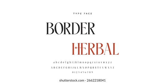 Elegant Font Uppercase Lowercase Number And Ampersand. Classic Lettering Minimal Fashion Designs. Typography modern serif fonts regular decorative vintage concept. vector illustration