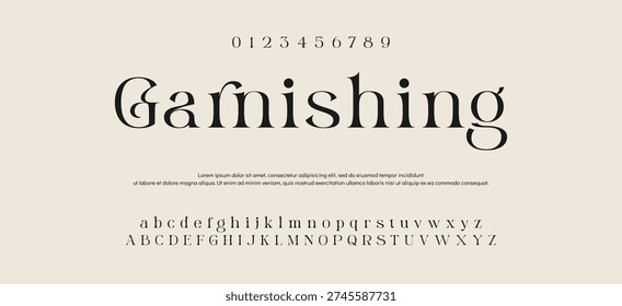 Elegant Font Uppercase Lowercase and Number. Classic Lettering Minimal Fashion Designs. Typography modern serif fonts regular decorative vintage concept. vector illustration