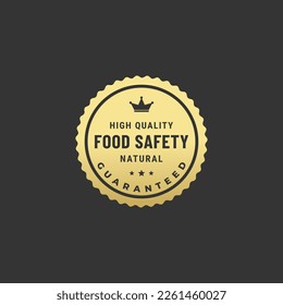 Elegant Food safety seal or Gold Food safety Label vector isolated on white background. food safety label suitable for products that meet foods safe standards. Food safety icon for all good of designs