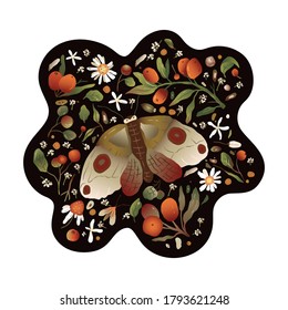 Elegant forest moth vector nature greeting card.  Beautiful butterfly natural illustration for t-shirt print.