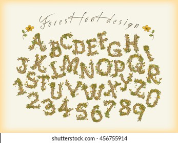 elegant forest style font design - letters and numbers included