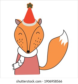 elegant fox in a New Year's cap