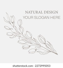 Elegant frame, background, floral wreath, gentle monogram with hand drawn wild herbs and flowers. vintage botanical illustration for invitation or wedding decor, logo, label, branding