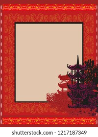 elegant frame with Chinese temple