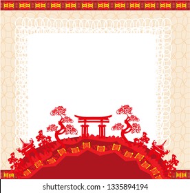Elegant frame with Chinese temple