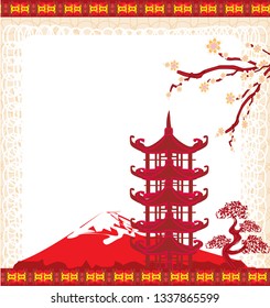 Elegant frame with Chinese temple