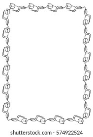 Elegant  frame with contours of flowers. Copy space. Vector clip art.