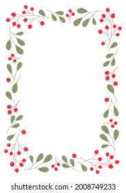 Elegant frame with cranberries. Perfect for wedding invitations, postcards, decor, girl celebrations and more. A4 sheet proportion.
