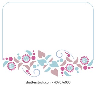 Elegant frame with decorative sunflowers silhouettes in a blue color. Vector clip art.
