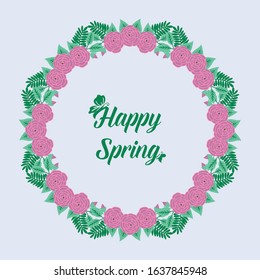 Elegant frame design with leaf and pink rose flower, for happy spring greeting card design. Vector