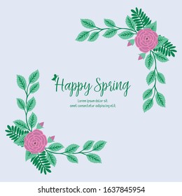 Elegant frame design with leaf and pink rose flower, for happy spring greeting card design. Vector