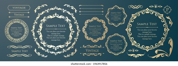 Elegant frame design set. Delicate patterns and ruled lines