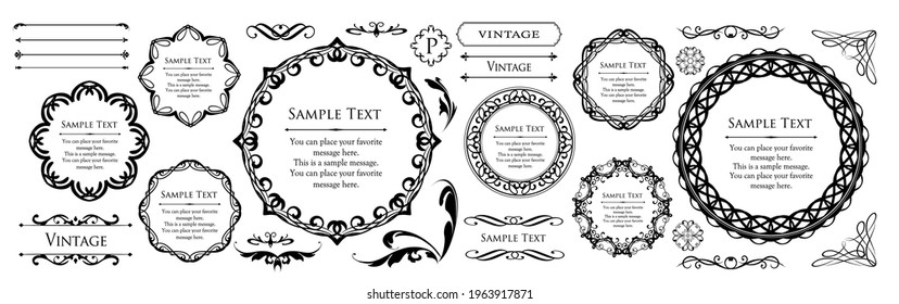 Elegant frame design set. Delicate patterns and ruled lines
