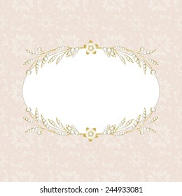 Elegant frame with diamonds on a beige background