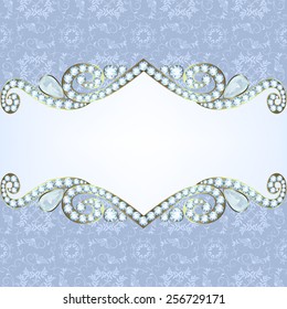 Elegant frame with diamonds on a blue background