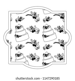 elegant frame with flowers and cake pattern