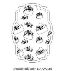 elegant frame with flowers and cake pattern
