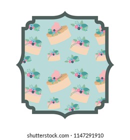 elegant frame with flowers and cake pattern