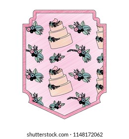 elegant frame with flowers and cake pattern
