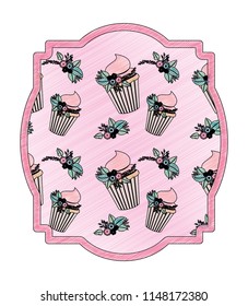 elegant frame with flowers and cupcake pattern
