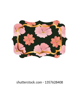 elegant frame with flowers and leafs icon