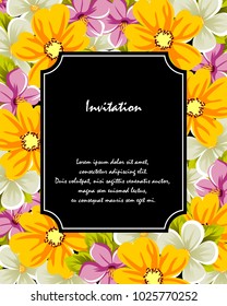 elegant frame of flowers on background. For the design of cards, invitations, greeting cards, fabrics, banners. For birthday, wedding, party, Valentine's day, holiday. Vector illustration