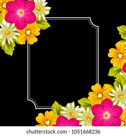 elegant frame of flowers on a black background. For your design of cards, invitations, greeting cards, banners. Vector illustration