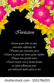 elegant frame of flowers on a black background. For your design of cards, invitations, greeting cards, banners. Vector illustration