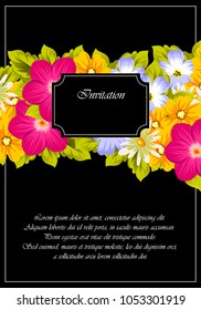 elegant frame of flowers on a black background. For your design of cards, invitations, greeting cards, banners. Vector illustration