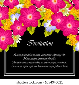 elegant frame of flowers on a black background. For your design of cards, invitations, greeting cards, banners. Vector illustration