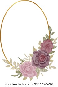 elegant frame geometric with rose flower watercolor