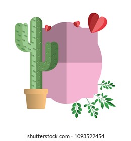 elegant frame with hearts and cactus