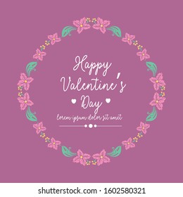 Elegant frame with leaf and flower, isolated on a magenta background, for happy valentine poster design. Vector