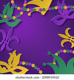 An elegant frame made of elements of the Mardi Gras holiday.