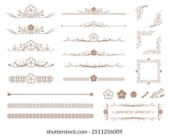 Conjunto de material de marco elegante de ciruela y mizuhiki_marco decorativo_ilustración