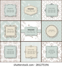 Elegant frame on pattern set in pastel colors.