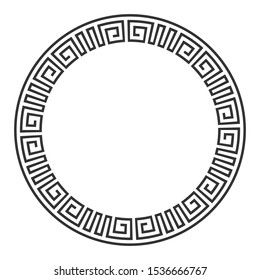 Elegant frame with ornate borders, greek ornament. Stylish round ornament with a place for text, isolated on white background. Template for greeting card, invitation. Vector illustration.