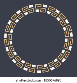 Elegant frame with ornate borders, greek ornament. Stylish round ornament with a place for text, isolated on dark background. Template for greeting card, invitation. Vector illustration.