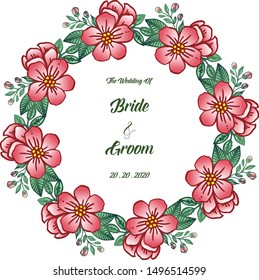 Elegant frame with ornate of leaf flower, for wedding lettering of bride and groom. Vector