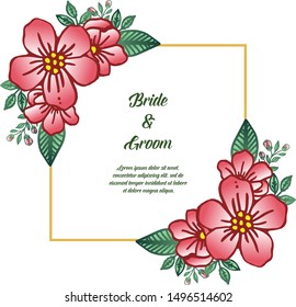 Elegant frame with ornate of leaf flower, for wedding lettering of bride and groom. Vector